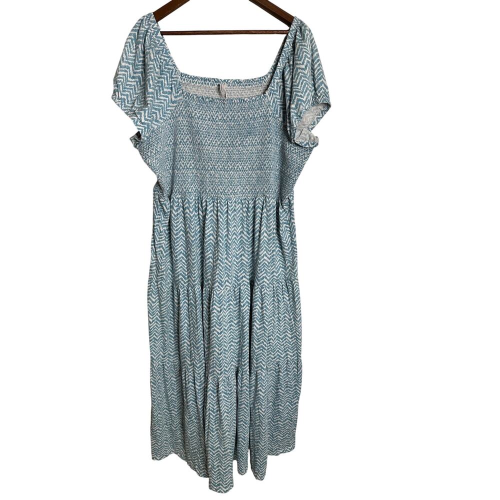 Daily Practice Anthropologie Smocked Tiered Midi Dress Blue White size 3X